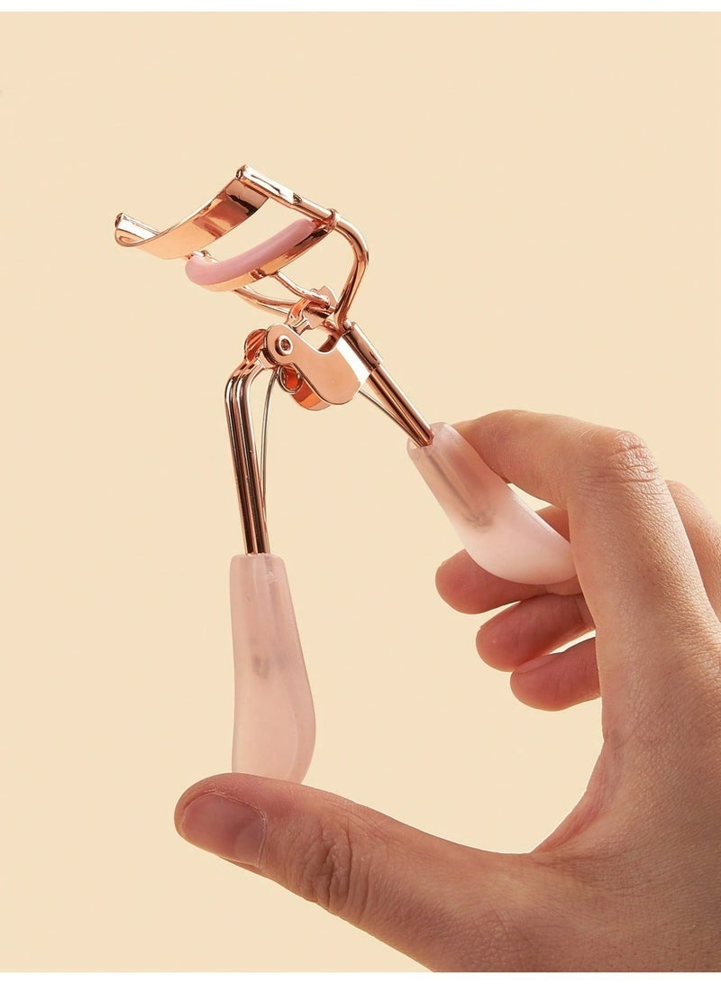 مكبس رموش من الفولاذ المقاوم للصدأ مع 6 وسادات إعادة تعبئة وردية، مكبس رموش بدون ألم بمقبض من السيليكون، تصميم مريح، يناسب جميع أشكال وأحجام العيون، مكبس رموش محمول للنساء (وردي) - Image 2